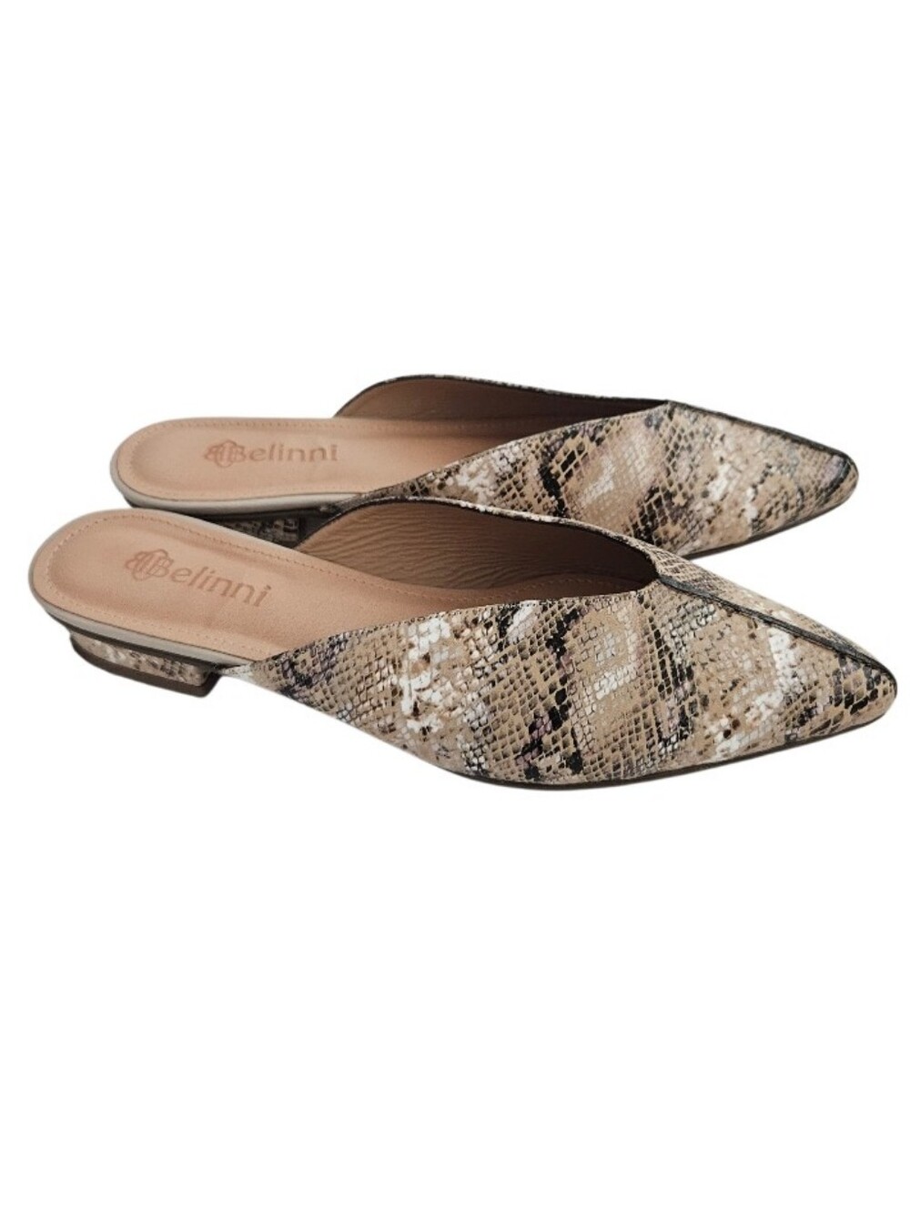 Bellini Beige Snake-Print Pointed Toe Mule - Picture 3 of 9